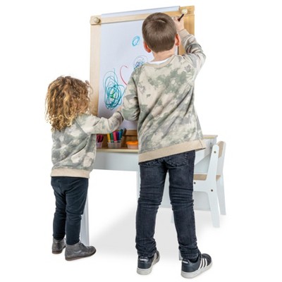 Natural Wood and White Kids Art Table with Storage Bins