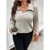 Women's Plus Size Loose Polo V Neck Long Sleeve T Shirts Tops Collared Ribbed Brushed Top Sweater Casual - 3 of 4