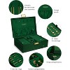 2-Layer Emerald Velvet Jewelry Box with Decorative Lock, Large Organizer with Removable Tray for Bracelets, Necklaces, Rings - 3 of 4