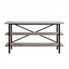Triple Shelf Metal X-Accent TV stand with Gray Oak Wood Shelves - Henn&Hart - 3 of 4