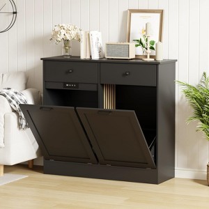 Double Tilt Out Trash Cabinet 20 Gallon,Hidden Wooden Trash Can Cabinet with Deodorizing Function - 1 of 4