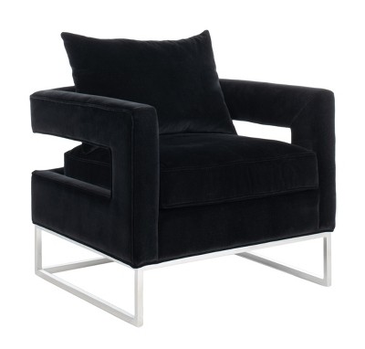 Olivya Black Velvet and Wood Contemporary Accent Chair