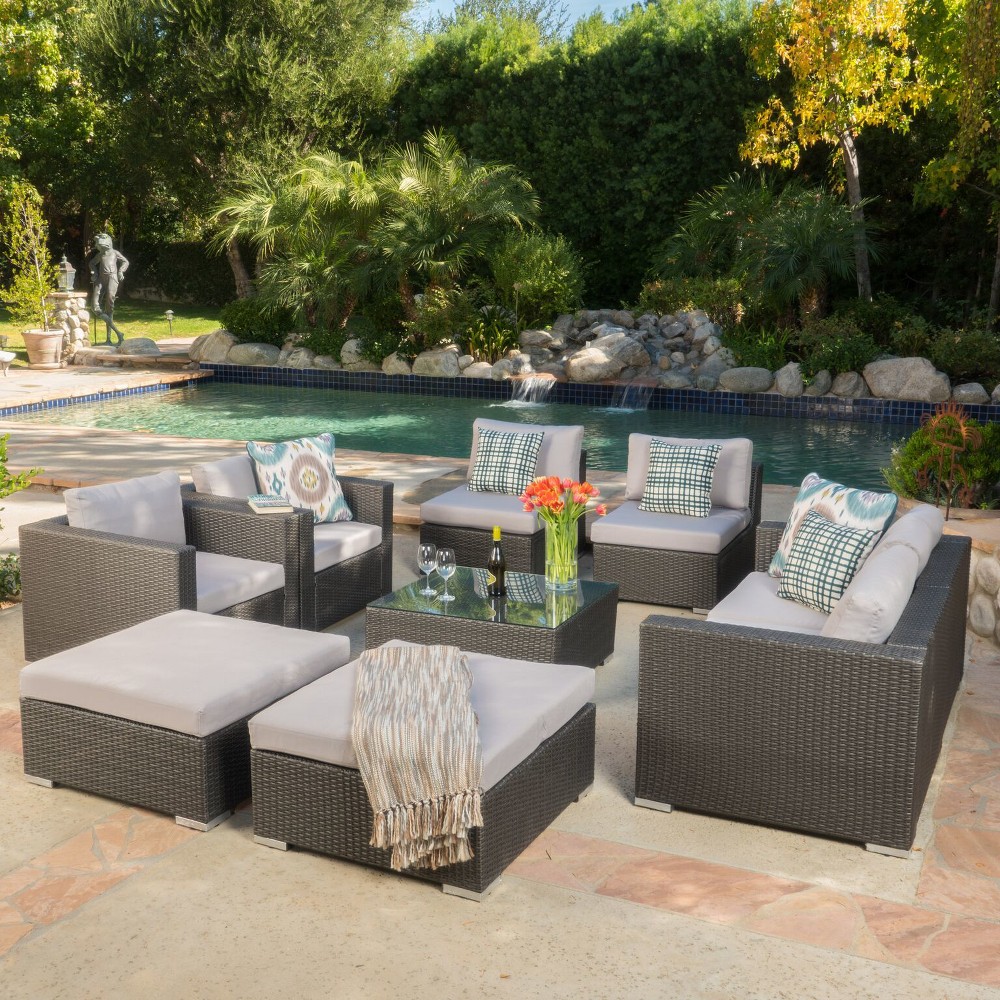 Santa Rosa 9pc All-Weather Wicker Patio Chat Set - Gray - Christopher Knight Home