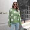 Women's Long Sleeve Pullover Sweater Kint Shirt Round Neck Fall Casual Loose Fit Daisy Floral Jacquard Knit Sweater Shirt Top Light Green S - 3 of 4