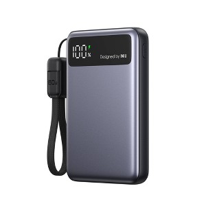 INIU Pocket Pro Slim 10000 mAh PD 45W Fast Charging Power Bank with attached USB-C Cable - Black - 1 of 4