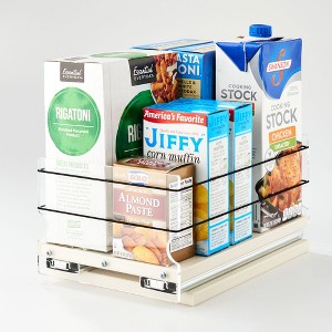 Vertical Spice Cabinet Mounted Storage Drawer Organizer with a Full Extension Slide and Elastic Flex Sides for Large Jars and Containers, Cream - 1 of 4