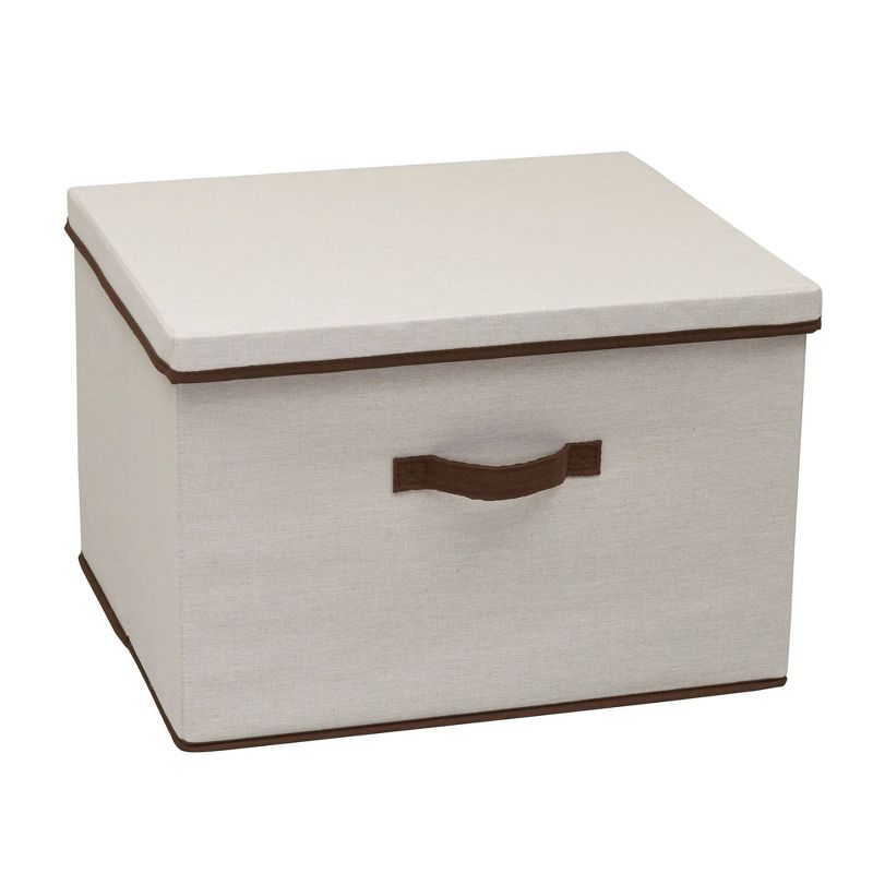 Household Essentials Wide Storage Box with Lid Natural with Brown Trim, 1 of 9