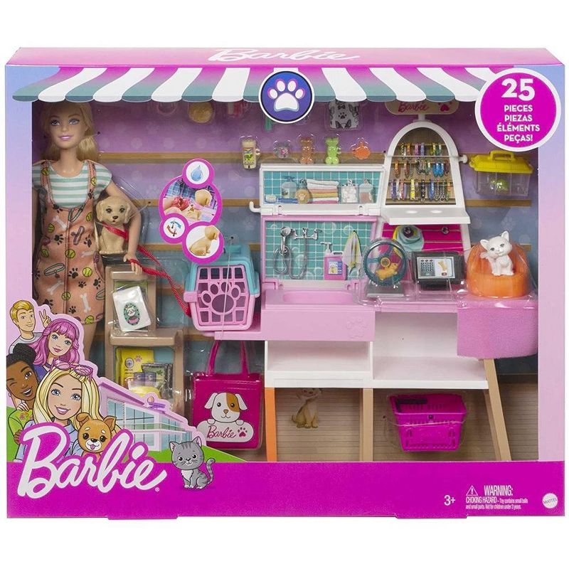 Barbie Doll  and Pet Boutique Playset with 4 Pets, Color-Change Grooming, 1 of 3