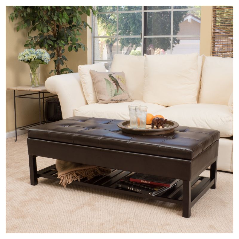 Miriam Wood Rectangle Storage Ottoman Bench with Bottom Rack - Espresso - Christopher Knight Home, 3 of 7