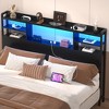 Besiost Headboard with Storage shelves and Charging Station, Wood Headboard with LED Light - 2 of 4