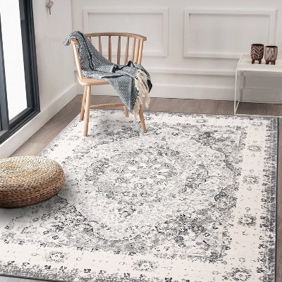 Gray Rectangular Synthetic Easy Care Area Rug
