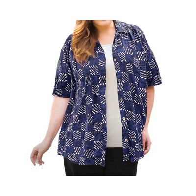 Women's Printed Short Sleeve Collar Button Up Elaine Shirt - Plus Size - On The Plus Side 2X