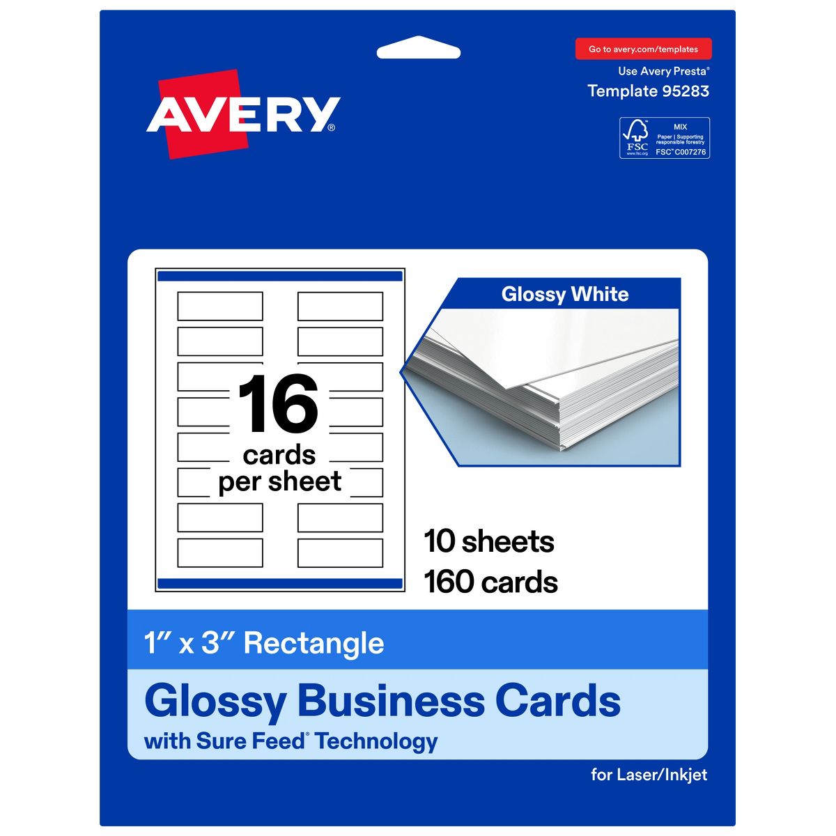 1" x 3" Rectangle, Glossy White Business Cards