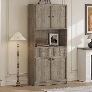 GustoWave 70" Tall 4-Door Kitchen Pantry Storage Cabinet with Open Shelf, Deep Drawer & Adjustable Shelves - 1 of 4