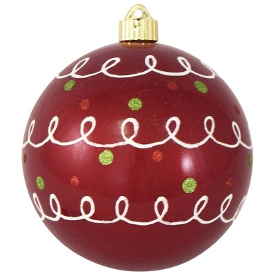 Christmas by Krebs 2ct Candy Red and White Loop with Dots Shatterproof Matte Christmas Ball Ornaments 6" (150mm)