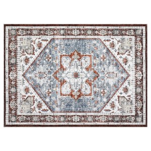 Vintage Boho Floral Area Rug,Machine Washable Rugs Low Pile Ultra-Thin Soft Carpet, Non-Slip Non-Shedding Accent Rug for Living Room, Bedroom - 1 of 4