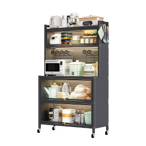 LIVAREEmlen 64" Kitchen Storage Baker's Racks with Wheels,Transparent Flap Door& DIY Hole Board,for Kitchen, Living Room and Dining Room,Gray - 1 of 4