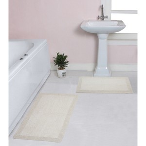 Luxury Reversible Bathroom Rugs Set, Washable Rug, Soft Cotton Extra Soft and Absorbent bath Rug, Non-Slip Bath Mat Set, 2 Pcs Set(M+L), Ivory - 1 of 4