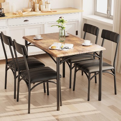 homfan 5-Pc Dining Set for 4 - Rectangular Table & 4 Upholstered Chairs, Space-Saving Kitchen Set for Apartments