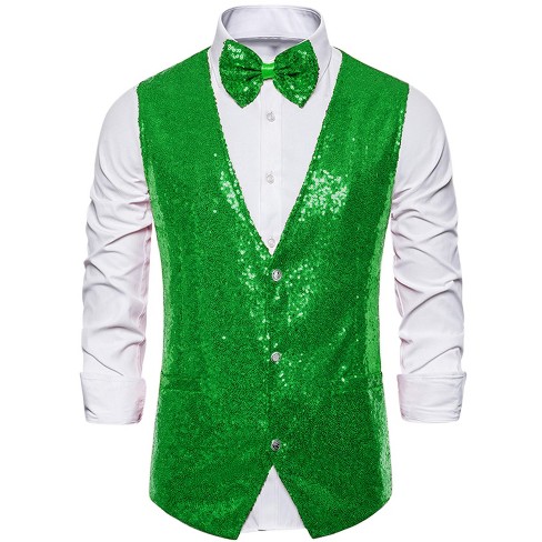 Lars Amadeus Men's Halloween Shiny Sequin Sleeveless Party Prom Suit ...