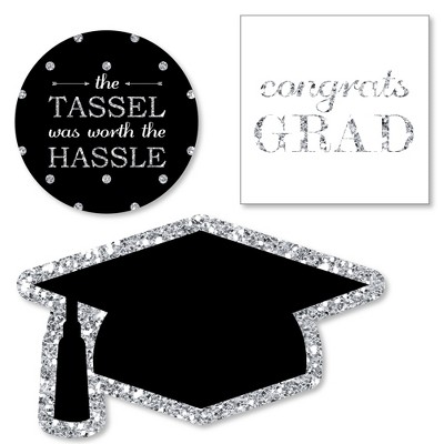 Big Dot of Happiness - Tassel Worth The Hassle - Silver - 2022 Graduation Party Hanging Decor - Party Decoration Swirls - Set of 40