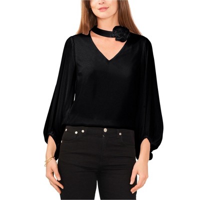 Vince Camuto Womens Rosette Peasant Blouse, Black, X-Small