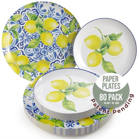 Earthtrends 80 Pcs Lemon Paper Wedding Plate Service For 40 10 Dinner Paper Disposable Plates 8 Salad Plates Heavy Duty Disposable Plates Tuscan Target