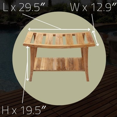 Nordic Teak 30" Asian Style Shower Bench with Shelf