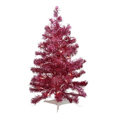 Northlight 2' Pre-lit Pink Passion Iridescent Pine Artificial Tinsel Christmas Tree - Clear Lights