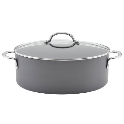 Rachael Ray 8qt Hard Anodized Nonstick Oval Pasta Pot and Braiser Gray: Tempered Glass Lid, Dishwasher & Oven Safe