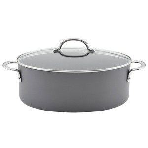 Rachael Ray 8qt Hard Anodized Nonstick Oval Pasta Pot and Braiser Gray: Tempered Glass Lid, Dishwasher & Oven Safe - 1 of 4