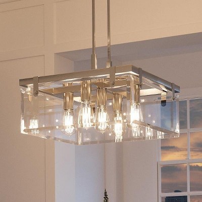 Urban Ambiance Luxury Modern Farmhouse Square Chandelier,  13-3/4"H x 22-3/4"W SQ,  Brushed Nickel Finish, UHP2445