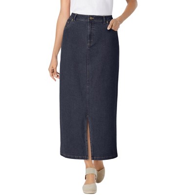 Woman Within Women's Plus Size Stretch Denim Front-Slit Skirt