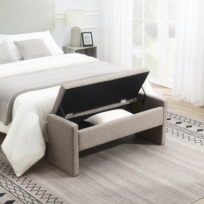 Modern Bed End Bench, Teddy Fabric Entryway Storage Bench with Arms, Upholstered Foot Rest Stool, Window Vanity Bench for Living Room
