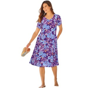 fitted lace wedding dress Harlow Blue & Purple Floral Ruffle Midi Dress main image 0