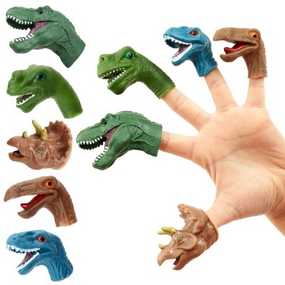 Juvale 10 Pack Dinosaur Finger Puppets for Kids Toys, Dino Head Figurines for Boys Toddlers Party Favors (5 Designs)