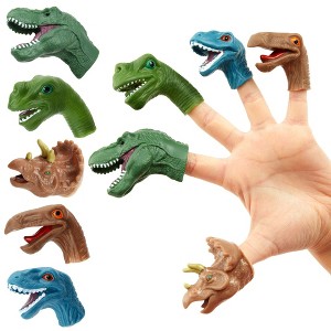 Juvale 10 Pack Dinosaur Finger Puppets for Kids Toys, Dino Head Figurines for Boys Toddlers Party Favors (5 Designs) - 1 of 4