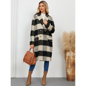 Coolmee Women's Plaid Jacket Long Corduroy Casual Lapel Button Down Flannel Trench Coats - 1 of 4