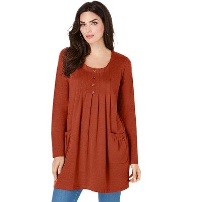 Roaman's Women's Plus Size Long Sleeve Two Pocket Soft Knit Tunic