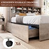 King Bed Frame with Storage Headboard - Platform Bed with 4 Drawers, Bookcase & Metal Slat Support, Grey - 4 of 4
