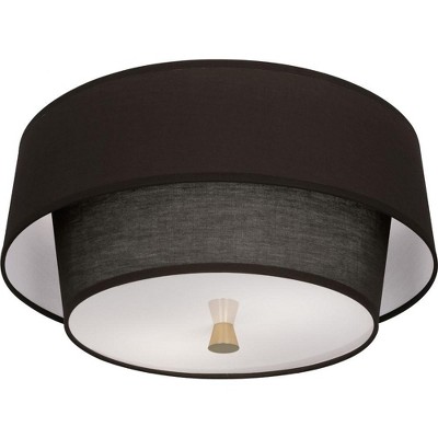 Modern Brass 17" Glass and Fabric Flush Mount Ceiling Light
