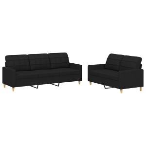 vidaXL Modern Sofa Set - Black Fabric Upholstered 2 and 3 Seater Sofas with Cushions - Enhanced Comfort, Living Room Lounging and Seating Furniture - 1 of 4