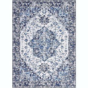 Washable Area Rug for Bedroom Large Living Room Soft Rug, Non Slip Medallion Oriental Floor Carpet, Low Pile Indoor Vintage Distressed Rug - 1 of 4