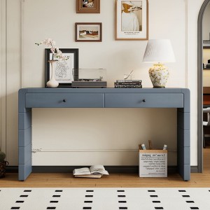 KIGFTSOD Curved Console Table - Wooden Entryway Table with 2 Drawers, Farmhouse Rustic Style for Entryway, Hallway & Living Room - 1 of 4