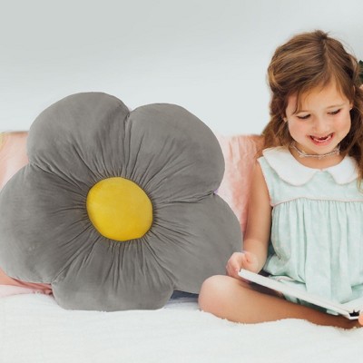 Butterfly Craze Daisy Lounge Flower Pillow - Medium 20 Inches, Cozy & Stylish Floor Cushion - Plush Microfiber, Gray