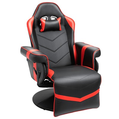 Vinsetto High Back Racing Style Gaming Chair, Pu Leather Gamer Recliner  Chair With Swivel Pedestal Base, Adjustable Footrest, And Head Pillow,  Black : Target