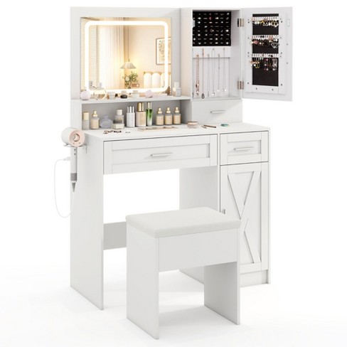 Tangkula Farmhouse Vanity Set w/Mirror & Lights 3 Lighting Modes & Adjustable Brightness - image 1 of 4