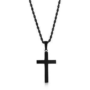 Metallo Mens Stainless Steel Polished Cross Necklace - Black Plated - Black - 24 Inch - 1 of 3
