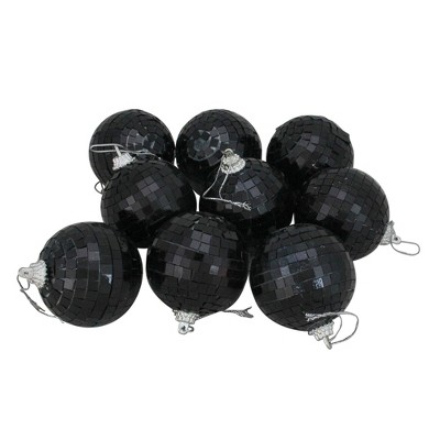 Northlight 9ct Jet Black Mirrored Glass Disco Christmas Ball Ornaments 2.5" (60mm)