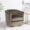 25.5'' Velvet Modern Glam Swivel Arm Chair with Tub Design, Channel Stitching and Metallic Base in Jewel-Tone Finish - 3 of 4